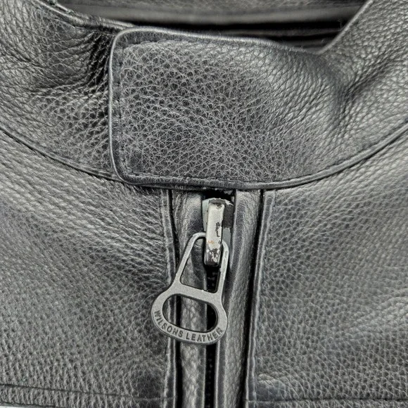 Wilsons Leather Mens XL Black Leather Biker Cafe Racer Moto Jacket - Picture 6 of 10